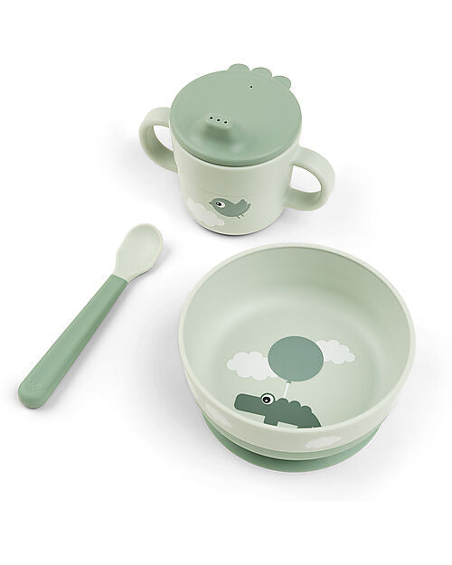Set Pappa Foodie Ciotola Tazza e Cucchiaio Verde - 100% PP Alimentare Teo