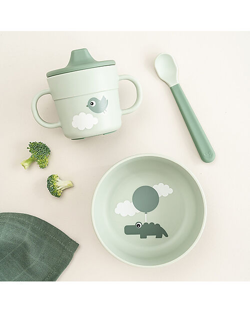Set Pappa Foodie - Ciotola Tazza e Cucchiaio - Happy Clouds - Verde MC