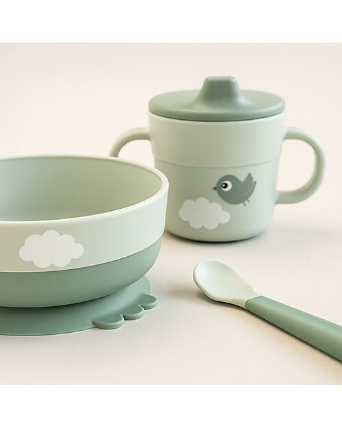 Set Pappa Foodie Ciotola Tazza e Cucchiaio Verde - 100% PP Alimentare Teo