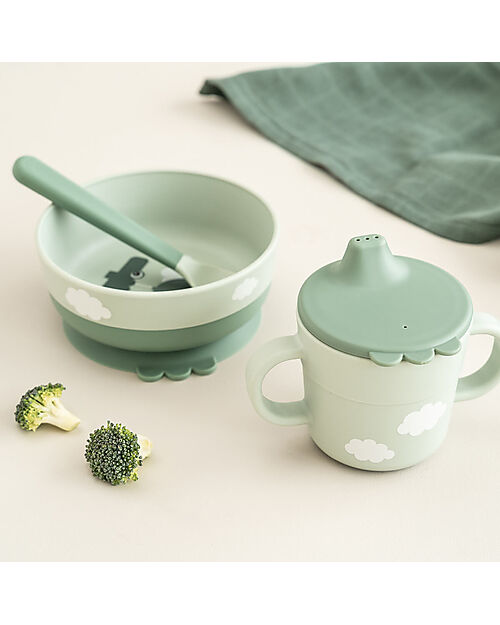 Set Pappa Foodie Ciotola Tazza e Cucchiaio Verde - 100% PP Alimentare Teo