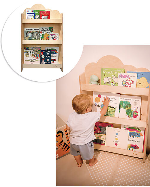 Libreria montessoriana in legno frontale Cloud lista nascita laura e giacomo