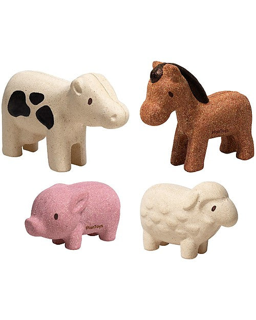 Set 4 animali della fattoria in legno +12m