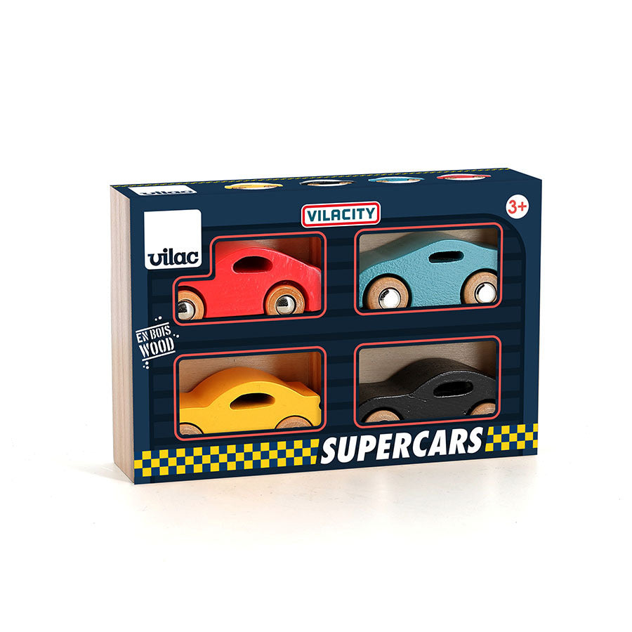 Set di 4 auto in legno Super cars, Vilacity