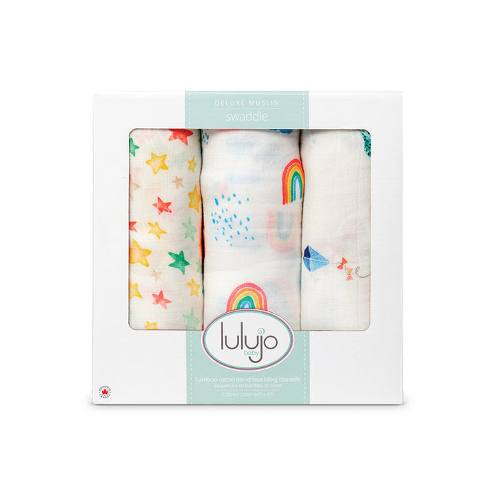Set 3 copertine Swaddle 120 x 120 in cotone  Blu